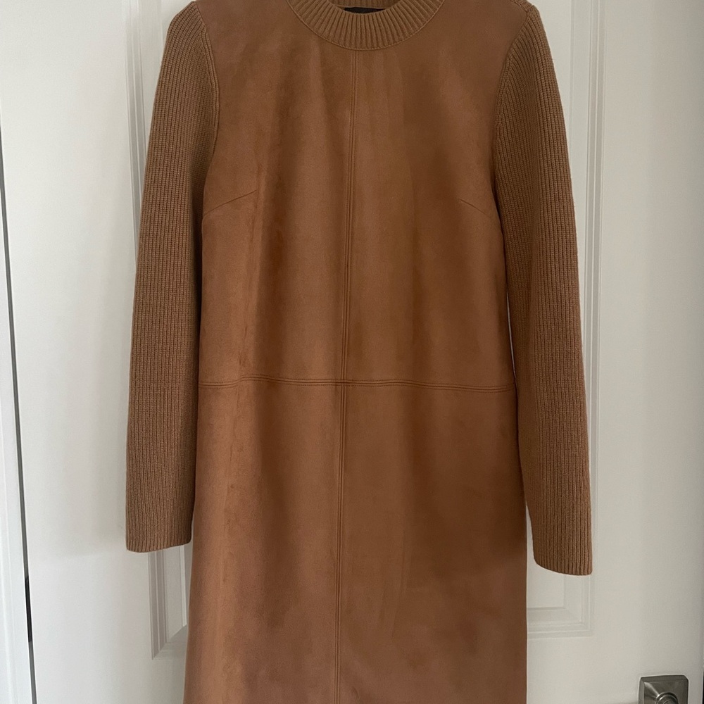 Ann Taylor Camel Knit/suede Sweater dress. Suede front.
